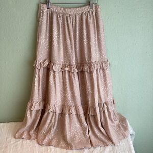 Calista Tan & White , Prairie, Cottage Core, Cowgirl, Festival, Boho, Skirt L